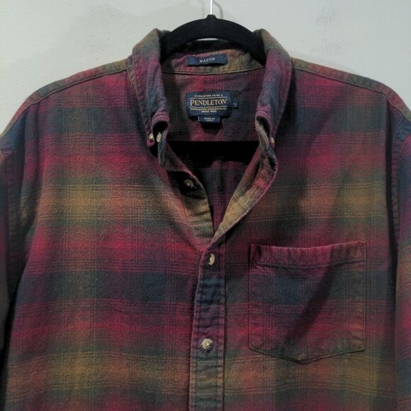 Pendleton Mens Mason Plaid Button Down LS Flannel Shirt Size L Red Gold Casual - Picture 2 of 12